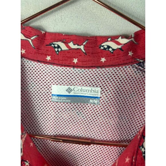 Vintage Columbia PFG Men’s Red Fishing Shirt Tuna USA Flag Short Sleeve Size M - Picture 8 of 9